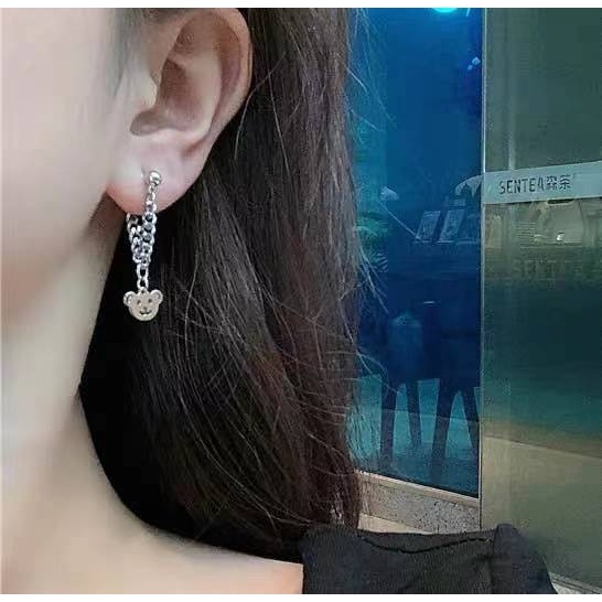 Anting Rantai Desain Beruang Gaya Korea Hip Hop