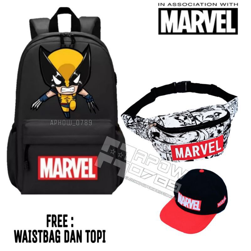 Tas anak ransel canvas Marvel gratis tas selempang topi - tas anak