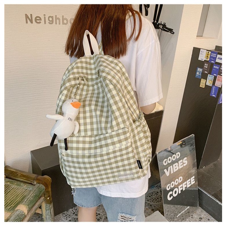 Mores Tas Ransel Laptop Wanita Korean Nilon Import Remaja Kuliah Sekolah Kyo Plaid Korean Polyester Motif Gingham