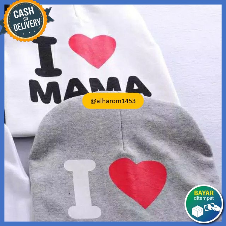 Kupluk Bayi Sablon I LOVE MAMA LOVE PAPA Topi kids LUCU