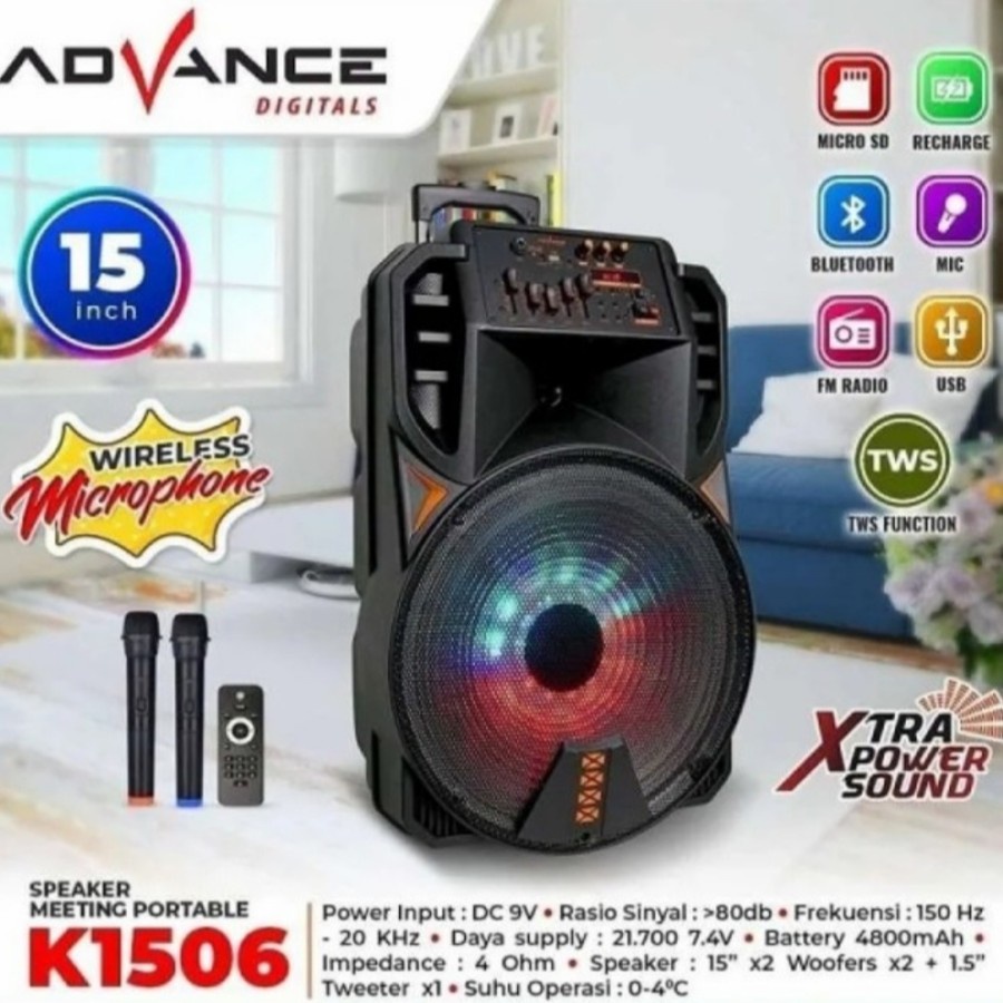 Advance K1506 Speaker Meeting Bluetooth 15 Inch Free 2 mic wireles new