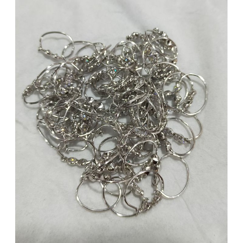 Anting knip mata 2, perak 925, sepuh emas putih, 32.500/pcs