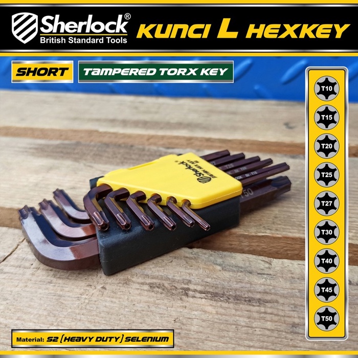 Kunci L Bintang Set 9pcs (Pendek) / Sherlock Kunci L Torx Key Tampered