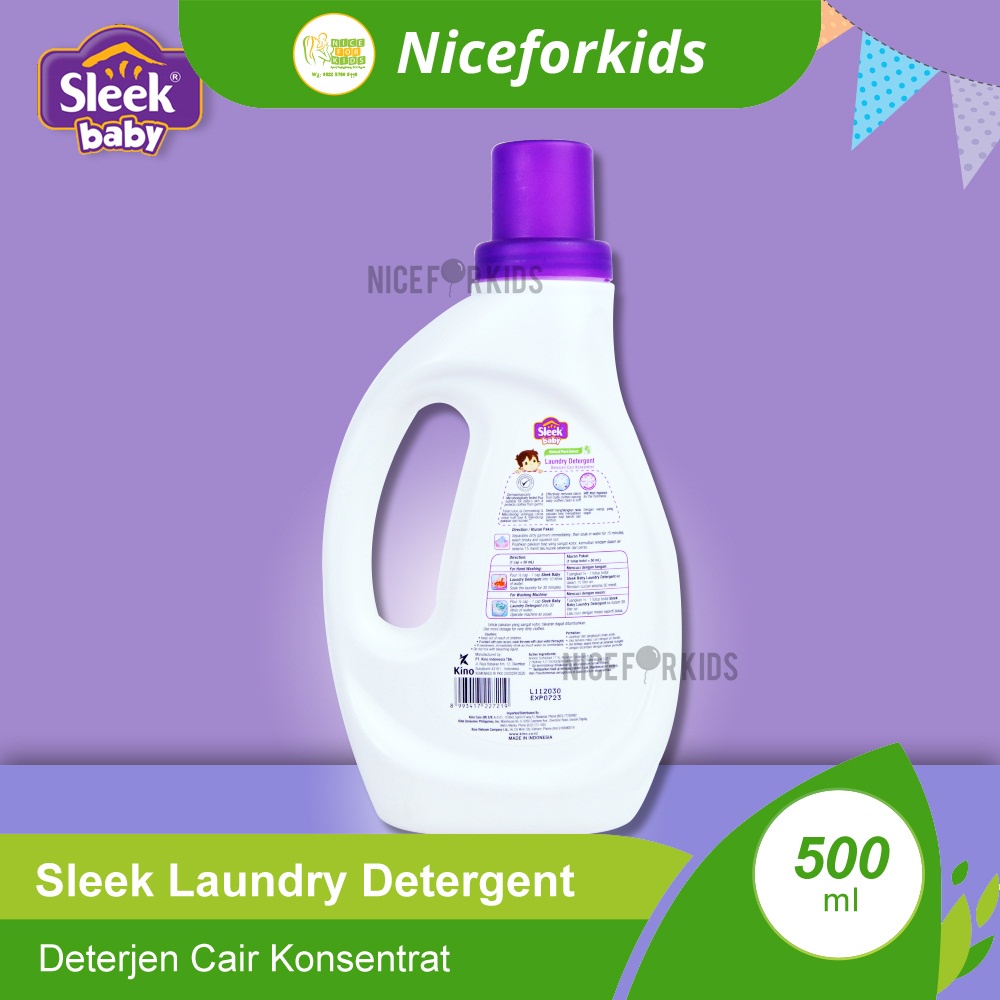 Sleek Baby Laundry Detergent 500ml Kemasan Botol / Deterjen Cair Konsentrat / Sabun Cuci Baju Bayi