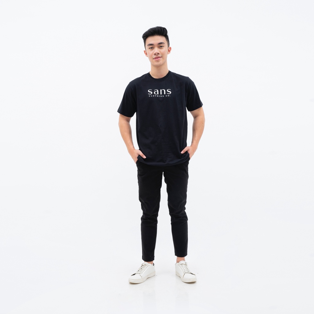 SANVANINA Baju Kaos Cotton Combed Unisex Sans Tee Black White Shirt | D-02