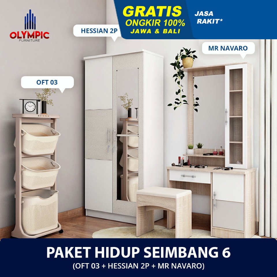 Olympic Paket Hidup Seimbang 6 – Lemari Baju 2 Pintu 1 pcs + Meja Rias 1 pcs + Rak Susun 1 pcs