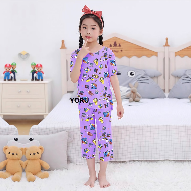 Pamelo Piyama Anak Celana 3/4 Perempuan dan Laki Usia 1 - 7 Tahun Baju Tidur Anak Baju Tidur Murah Produk Terlaris