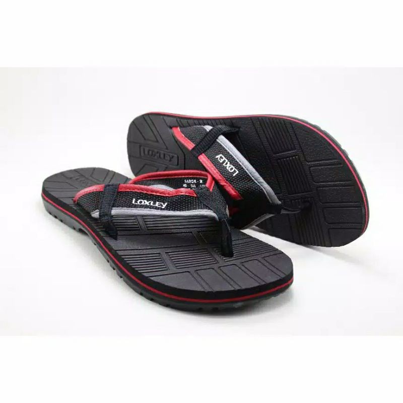 Loxley Sandal Jepit   Pria Aaron BLACK / RED Size 38-44