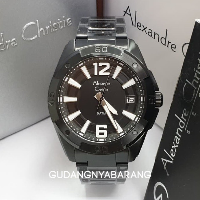 JAM TANGAN PRIA - LAKI - COWOK ALEXANDRE CHRISTIE AC 8608 BLACK HITAM ORIGINAL KEREN