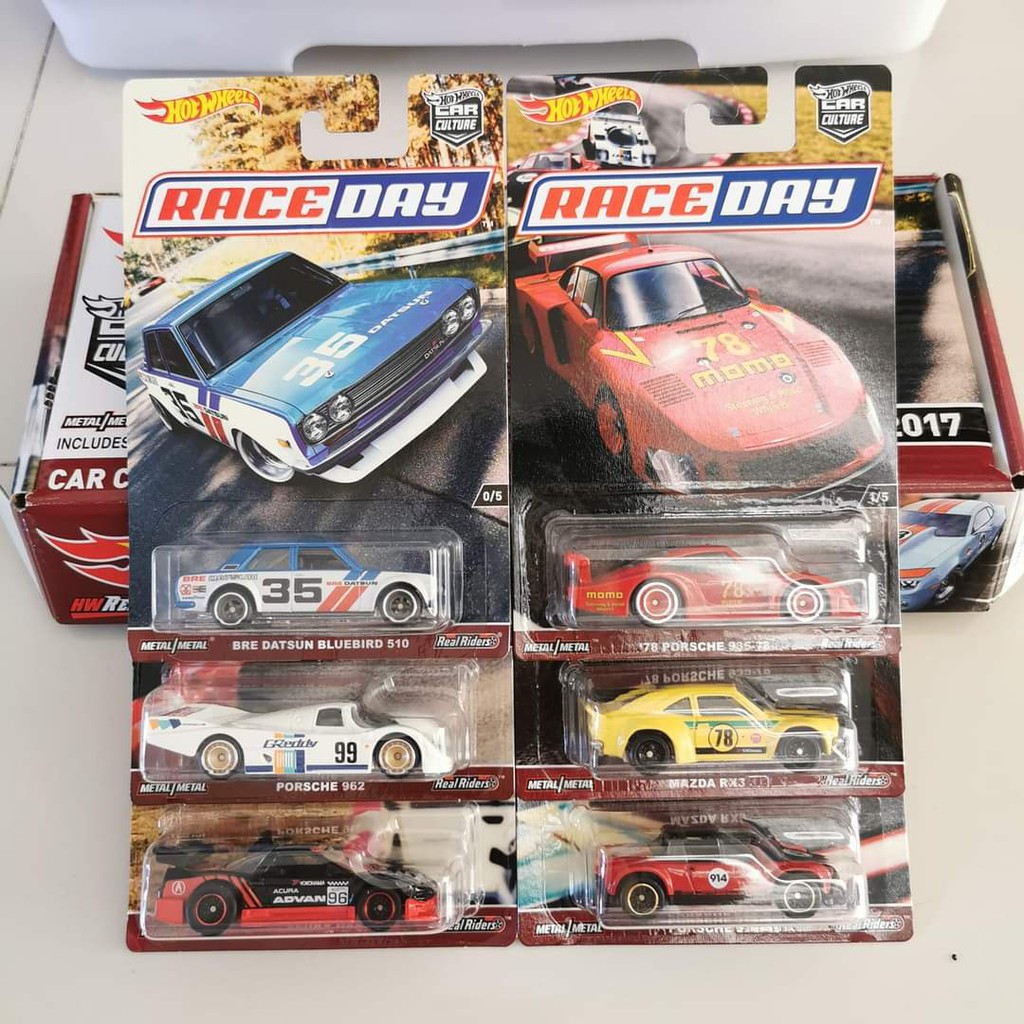 Diecast Hot Wheels RACEDAY SET isi 6 HW Race Day Bre Datsun Bluebird 510 Acura NSX Mazda RX3 Porsche