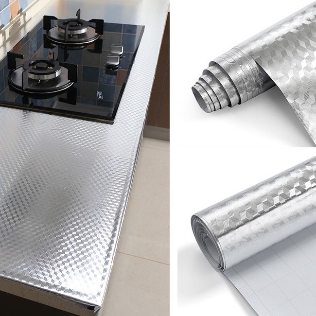 Wallpaper Dapur Almunium Foil Wallpaper Almunium Foil Sticker 3D Kubus