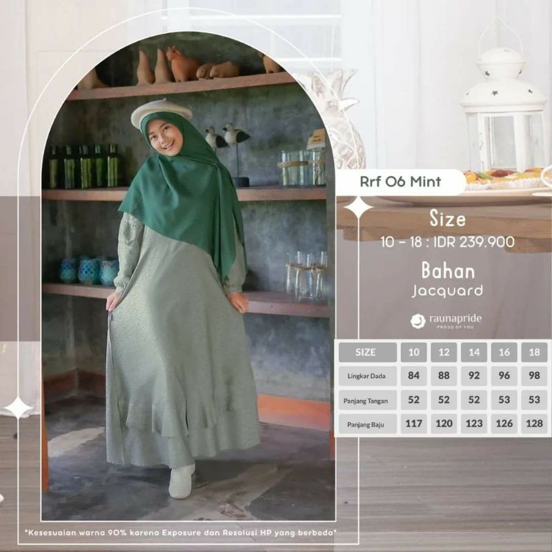 Gamis Rauna dewasa RGF 06 | Sarimbit Rauna 06 Dusty Mint Olive Maroon | gamis resmi kondangan bahan jacquard | Gamis Anak Remaja 06 dusty mint olive