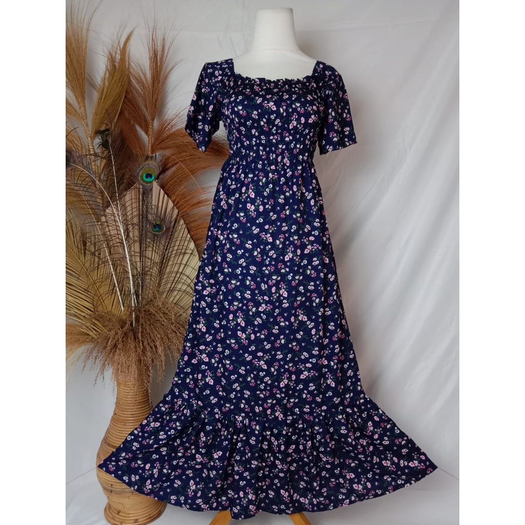 VANESSA REMPEL/ DASTER KERUT DADA REMPEL / DASTER SMOK-BUNGA PINK NAVY