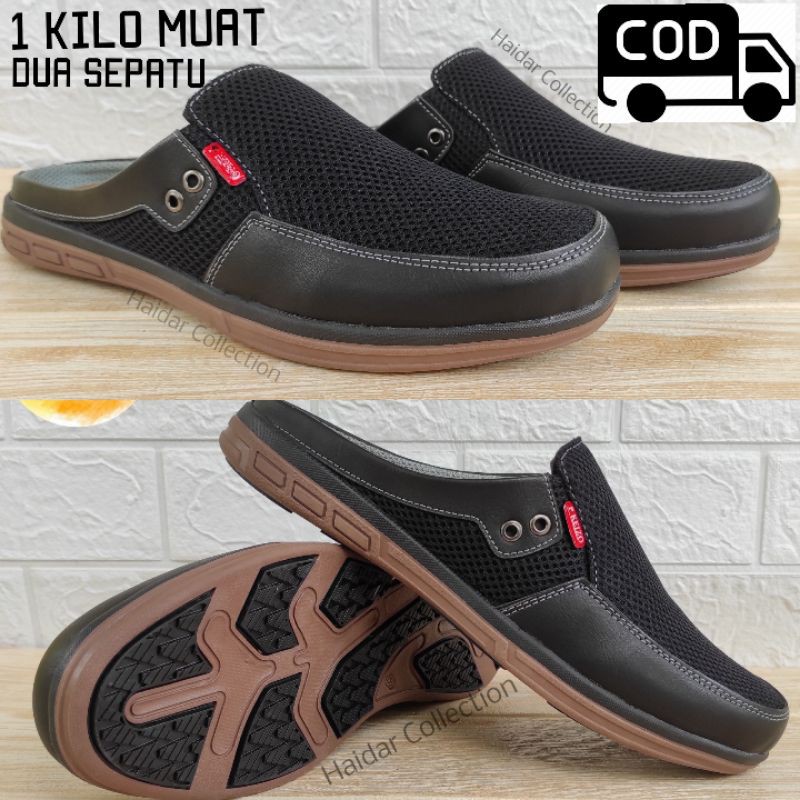 Bustong Pria Kulit Sintetis Premium Slop Slip On Kasual Cowok Sol Karet Lentur