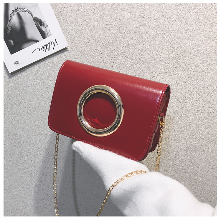 baru tas wanita lingkaran besar retro rantai tas bahu warna murni sederhana