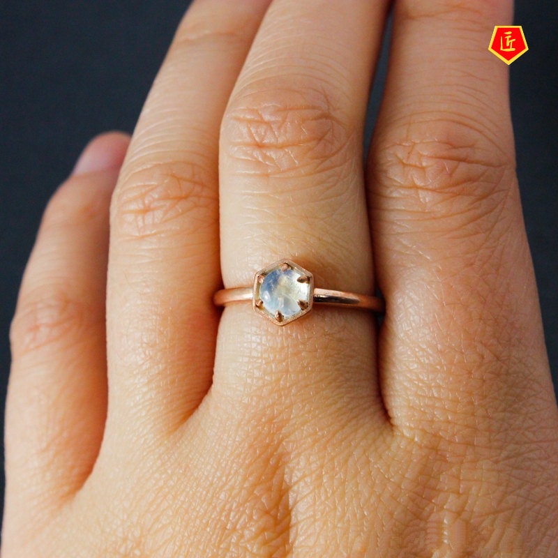 [Ready Stock]Simple Fashion 18K Gold Moonstone Ring