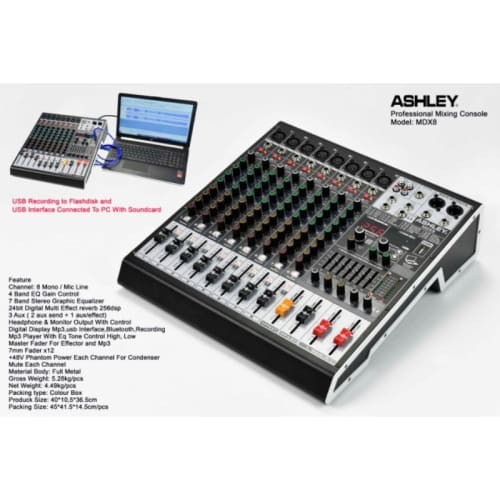 Mixer Audio Ashley MDX8 MDX 8 + Effect Digital Original