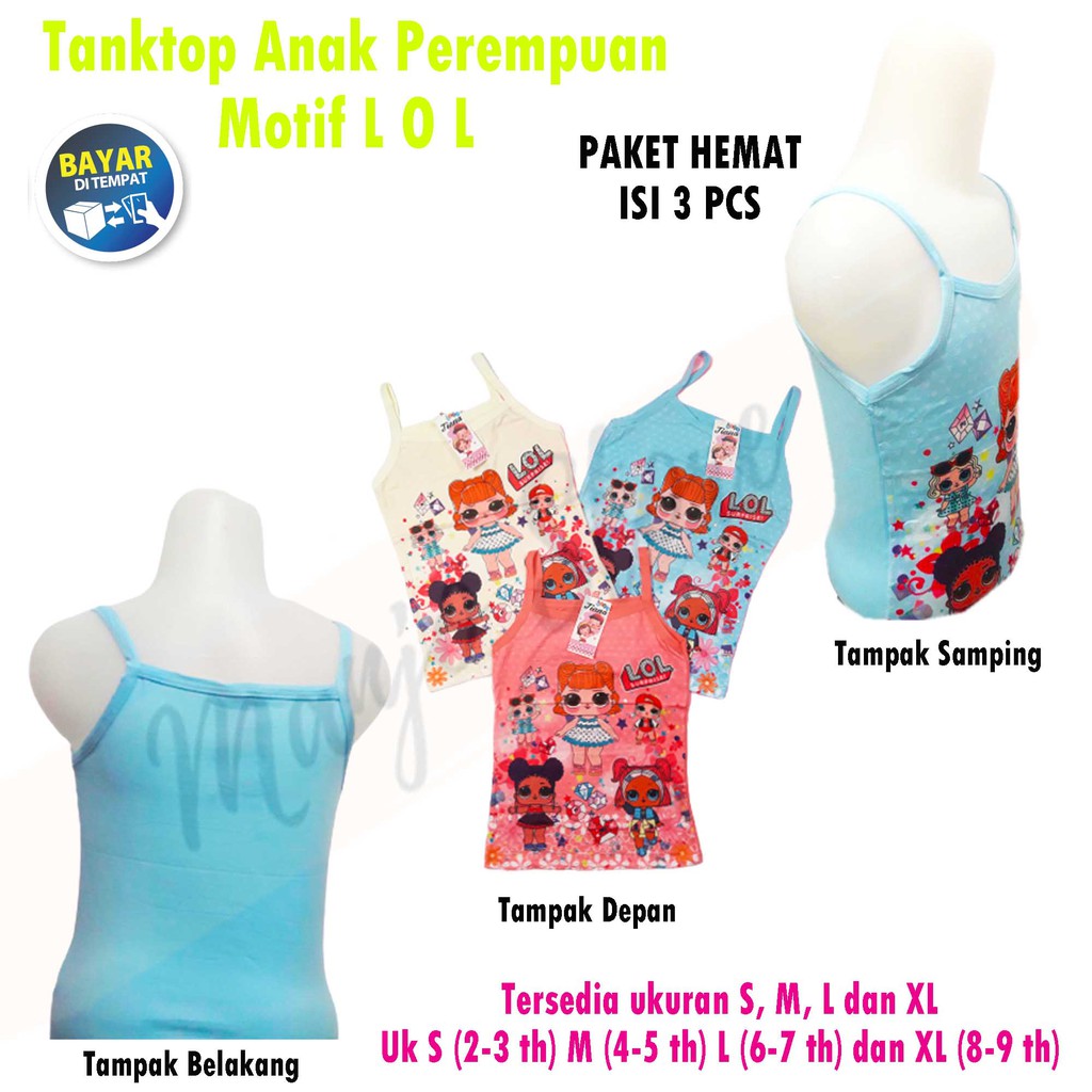 3 PCS Tangtop LOL  anak Perempuan - Tenktop balita umur 2 s/d 9 Tahun - Kaos Dalam WANITA MOTIF LOL