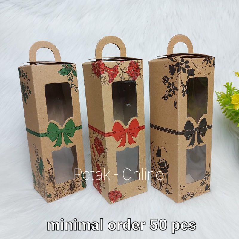 

50 Pcs, Box Kemasan/ Box Botol Model Tenteng Cantik, 6.5x20 cm