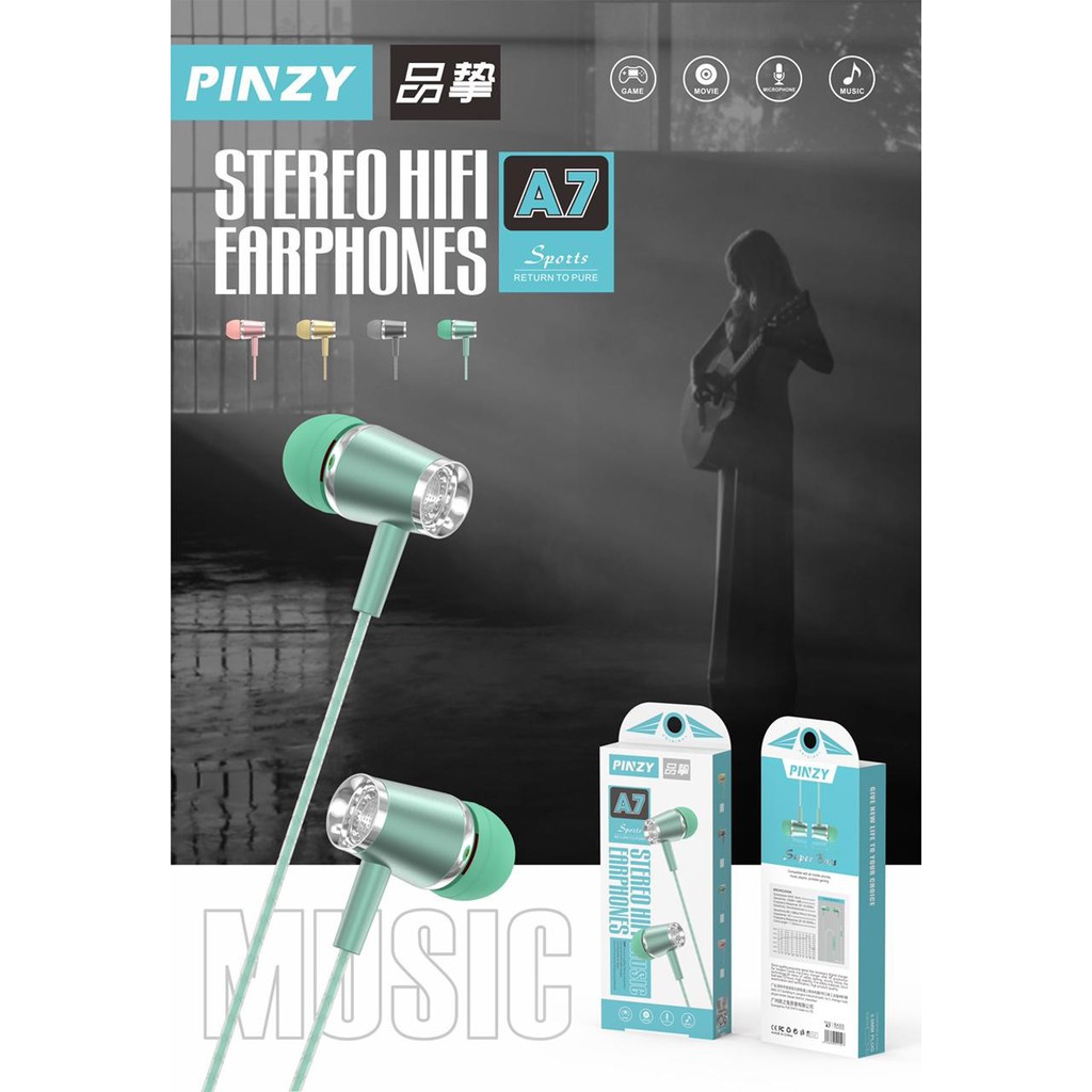 Handsfree ORIGINAL PINZY A7 Series Stereo Hifi Music Headset Earphone