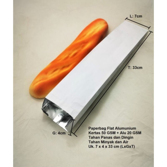 

100 PCS PAPER BAG ALUMINIUM FOIL 7x4x33 cm TAHAN PANAS, DINGIN, MINYAK, AIR