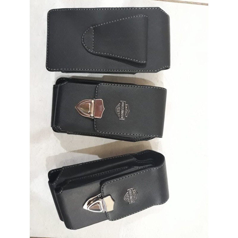 Dompet pinggang hp klip kulit jeruk model berdiri &amp; tidur