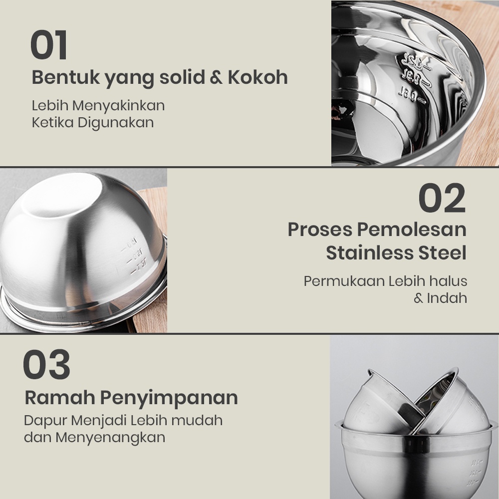 MIXING BOWL WITH LID | MANGKOK ADUK ADONAN STAINLESS + TUTUP