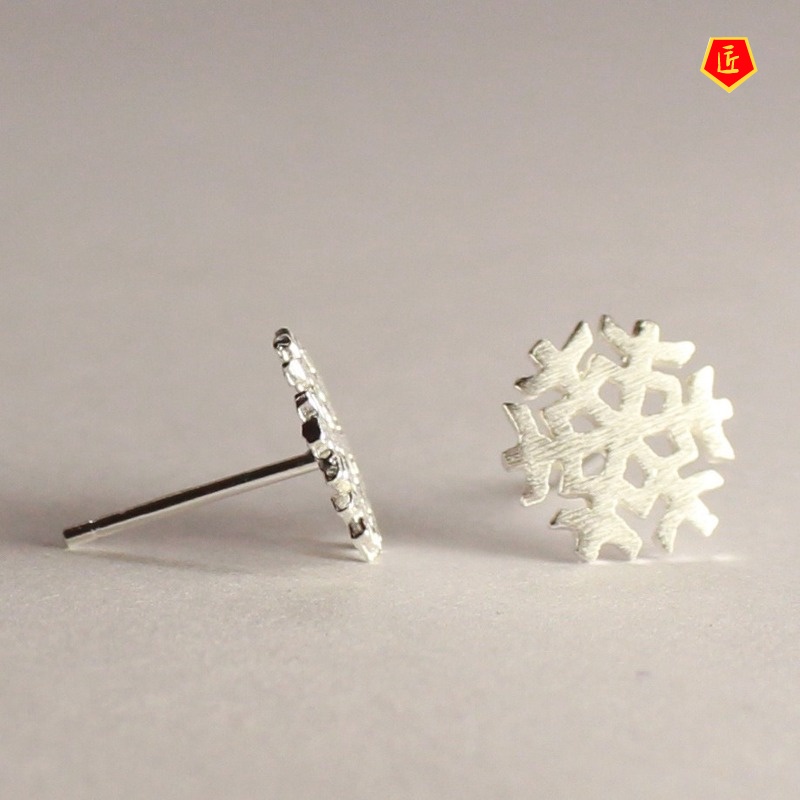 [Ready Stock]Snowflake Brushed Silver Stud Earrings Fashion