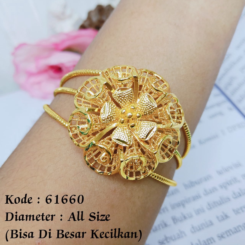 Missishop - 61660 Gelang Tangan Kaku Dubai Besar Model Bunga Cantik Lapis Emas 24Karat