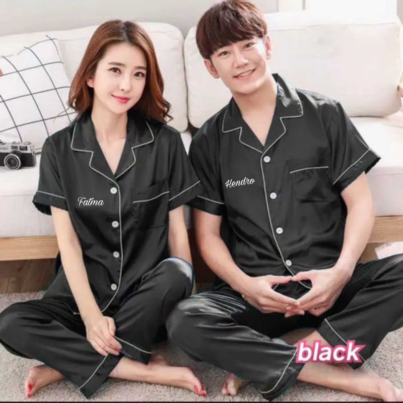 Piyama pajamas baju tidur couple custom bordir nama hadiah kado gift nikahan wedding pernikahan prewedding / untuk seserahan murah unik lucu-7