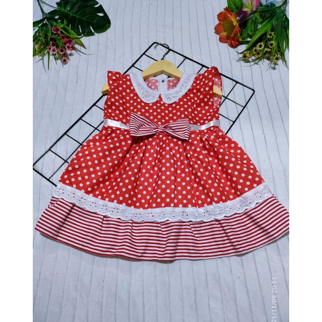 Dress anak 1 2 tahun gaun anak cewek perempuan lucu unik polka strip salur ( dress seruni stripolka )