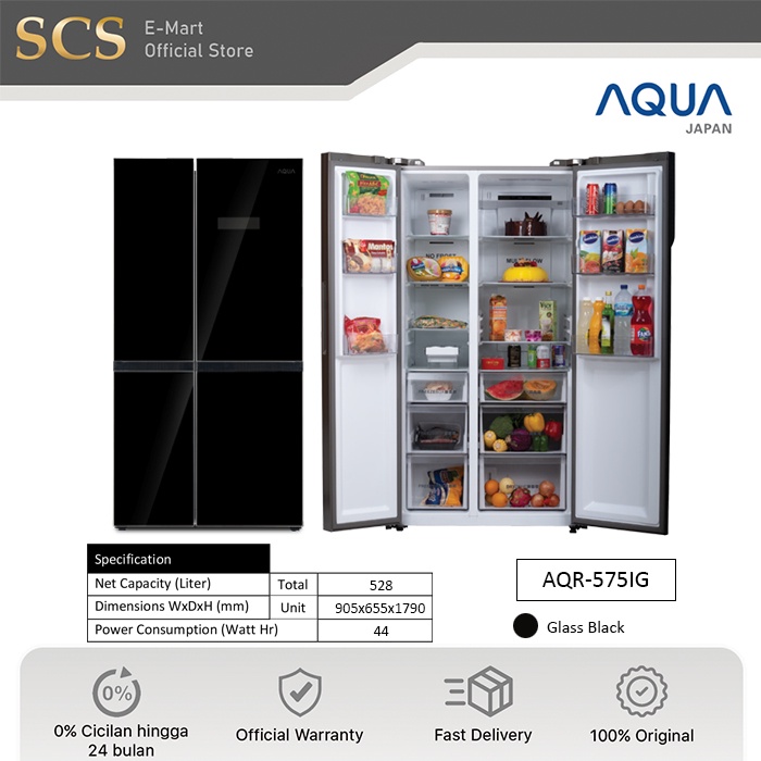 AQUA AQR-575IG Kulkas Multidoor 2 Door Side by Side | 528 Liter | AQR575IG