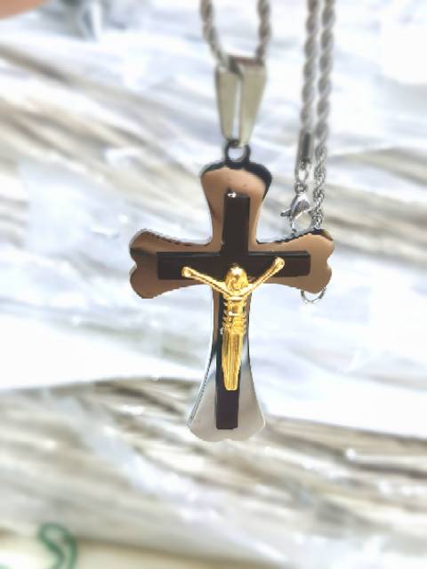 Liontin Salib Leontin Salib Jesus Free Kalung tambang 50cm KS1