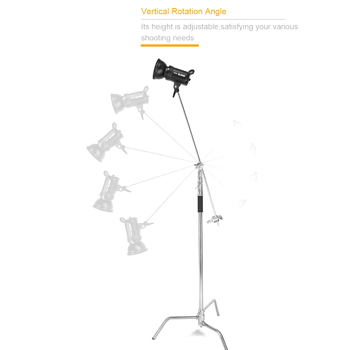 TaffSTUDIO C Light Stand Tripod Studio Lighting Photograpy 130 cm with Extension Arm - CD-50 - Silver