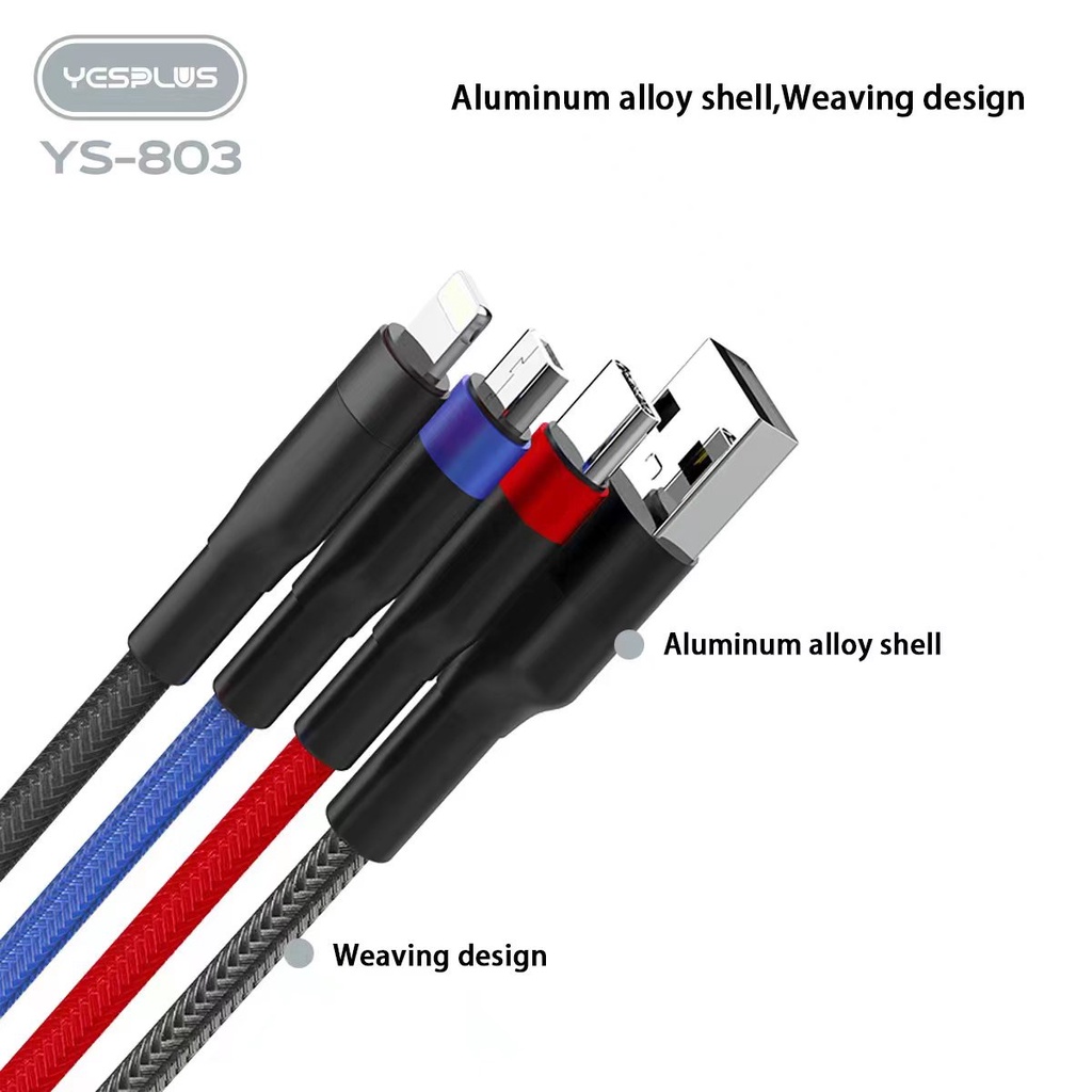MIINII Kabel Charger 3IN1 YS-803 Micro USB/Type-C/Lighting 3A Output 1.2M High Speed