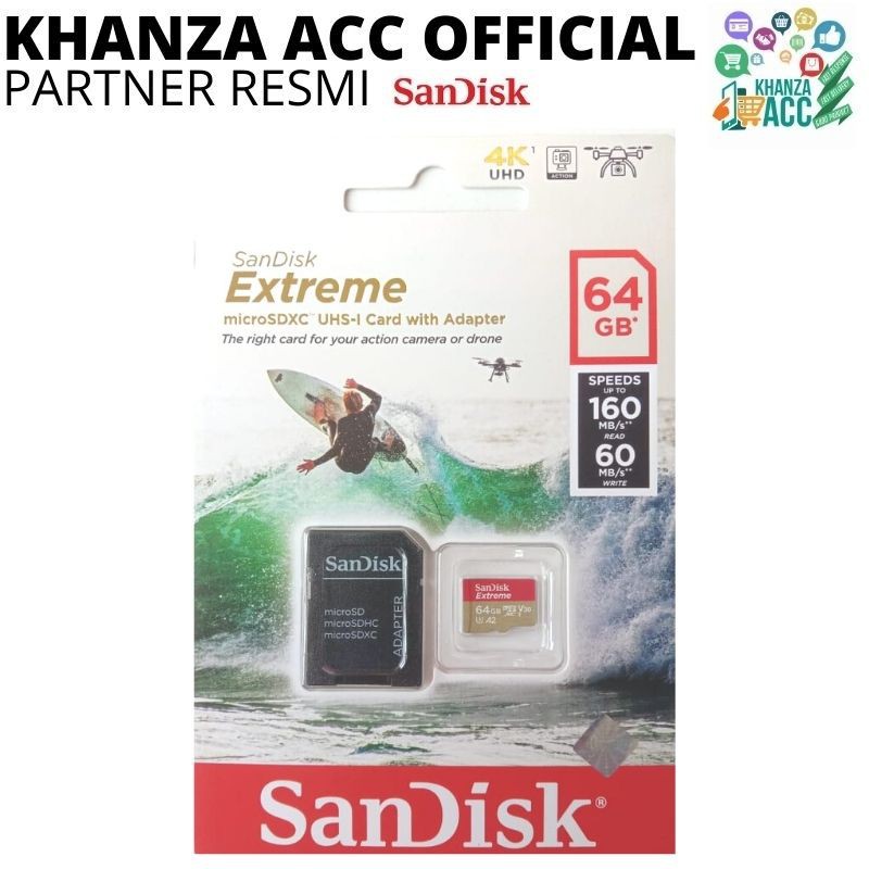 KHANZAACC SanDisk Extreme microSDXC Card UHS-I U3 A2 V30 64GB up to 160Mbps