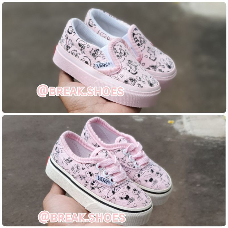 Sepatu anak vns autentik tali / slip on snoopy pink