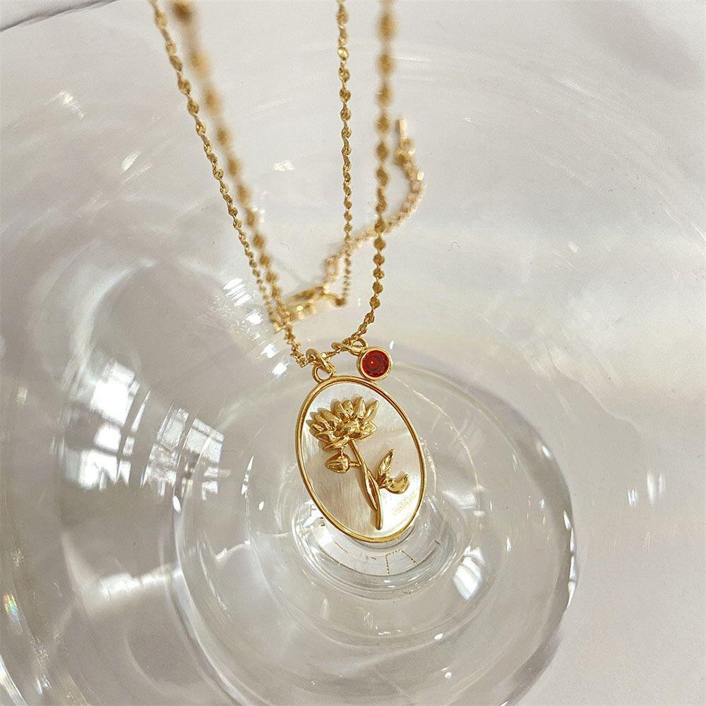 Mxbeauty Shell Kalung Charms Trendi Indah Bunga Oval Liontin Berlian Perempuan Keren Women Necklace