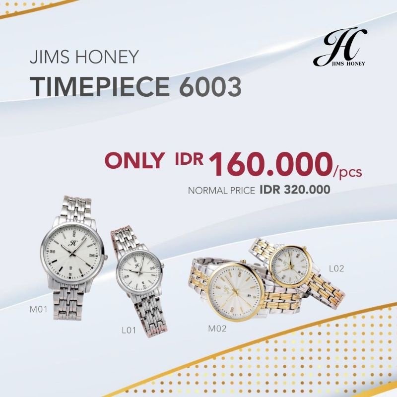 Jims Honey JT6003 Jam Tangan Couple Mewah Stainless Steel Gold atau Silver
