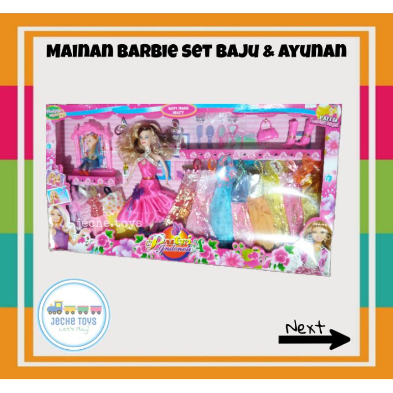 Boneka Barbie set Baju & Ayunan Bayi
