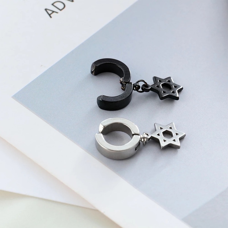 Anting Klip Tanpa Tindik Bahan Stainless Steel Gaya Korea Rock Hip Hop