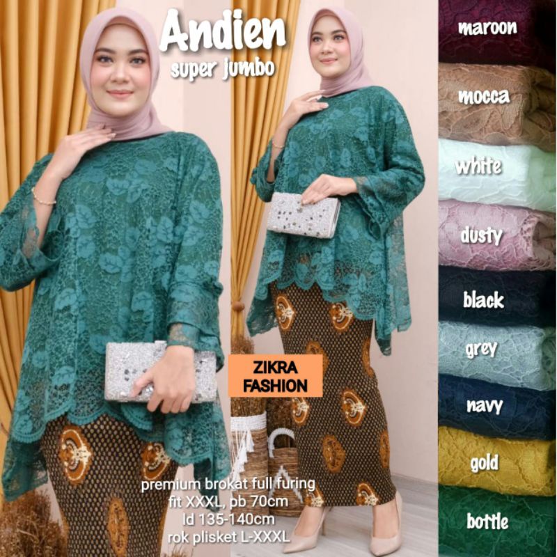 RZ - COD Set Kebaya JUMBO Ld 140cm ANDIEN SET by Zikra. Atasan brokat lapis furing dan rok plisket-2