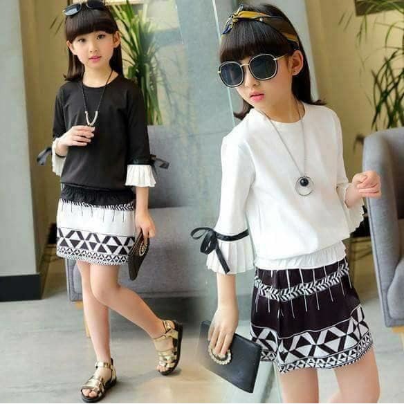 Setelan anak cewek kekinian HITAM & rok zigzag import keren bagus