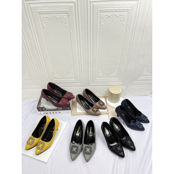 sepatu heel wanita terbaru pesta LOUISDEAR sepatu heel 3 cm bahan dove P71