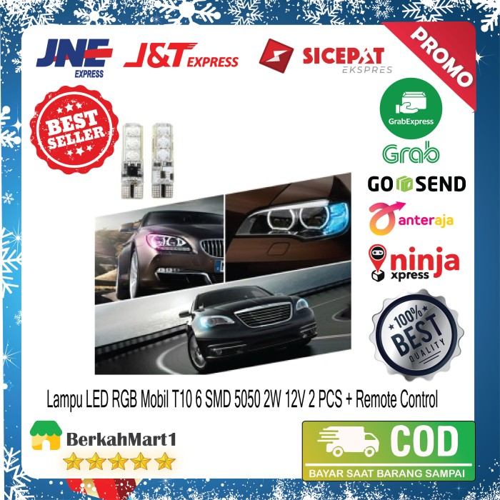 Lampu LED RGB Mobil T10 6 SMD 5050 2W 12V 2 PCS + Remote Control