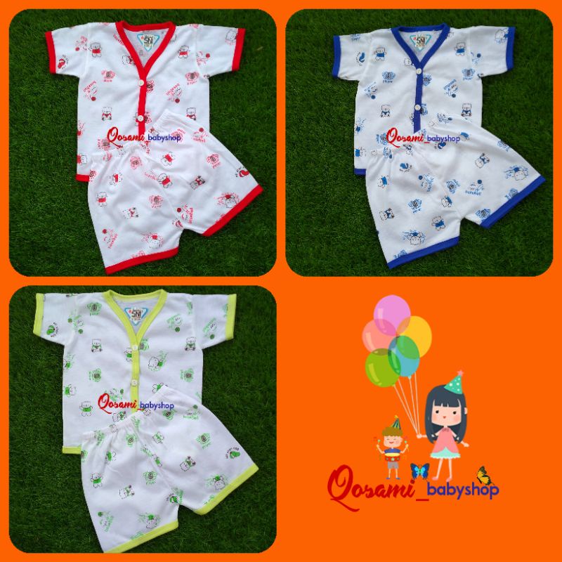 MEGA (3 Setel )Setelan Pendek Bayi Newborn Motif SNI