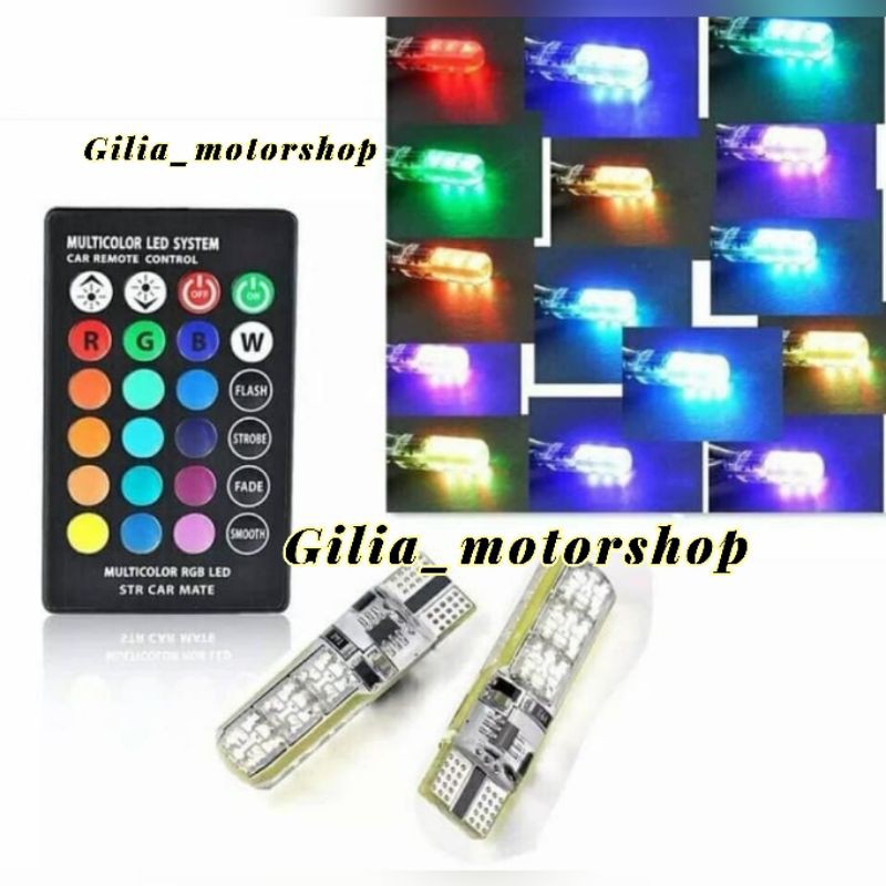 Lampu LED remote control sepasang lampu senja T10 rgb 16warna pakai remote control motor mobil remot