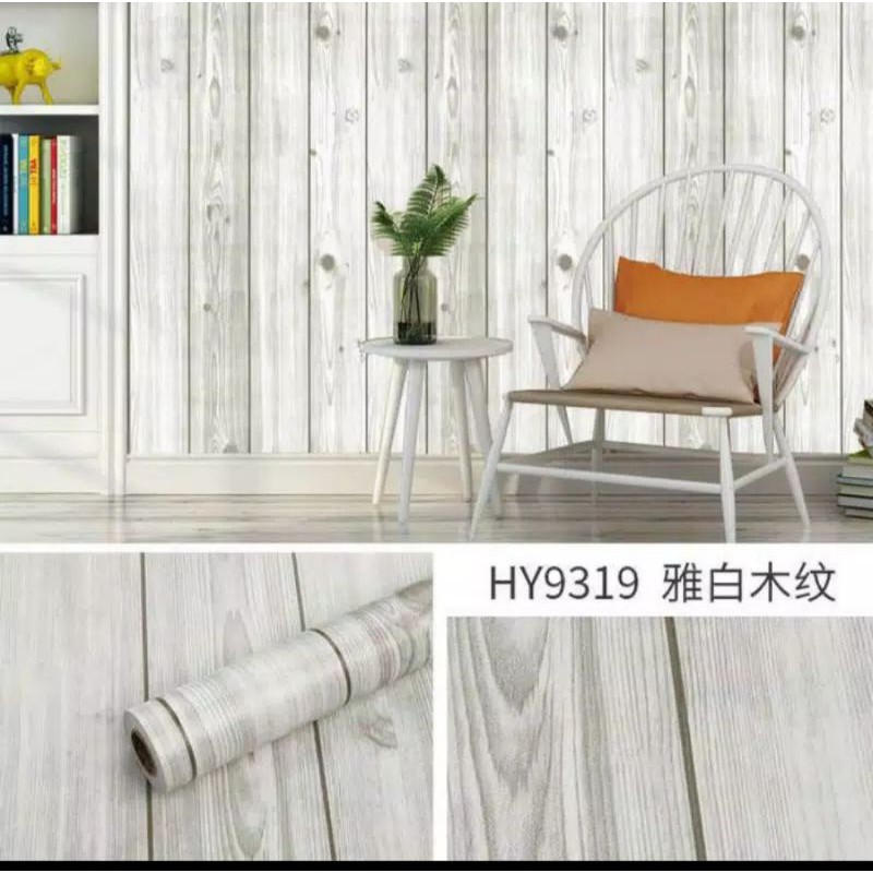wallpaper stiker dinding motif kayu abu list