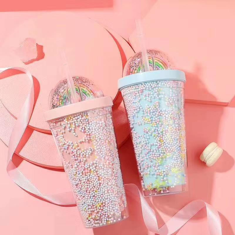 Botol Minum Rainbow Gliter PopCorn