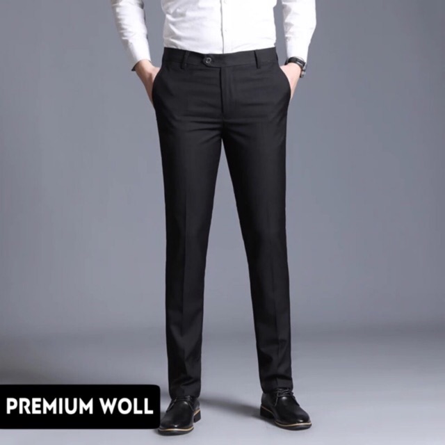 Celana Kantor Formal Kerja Pria Slimfit Bahan Wol Premium